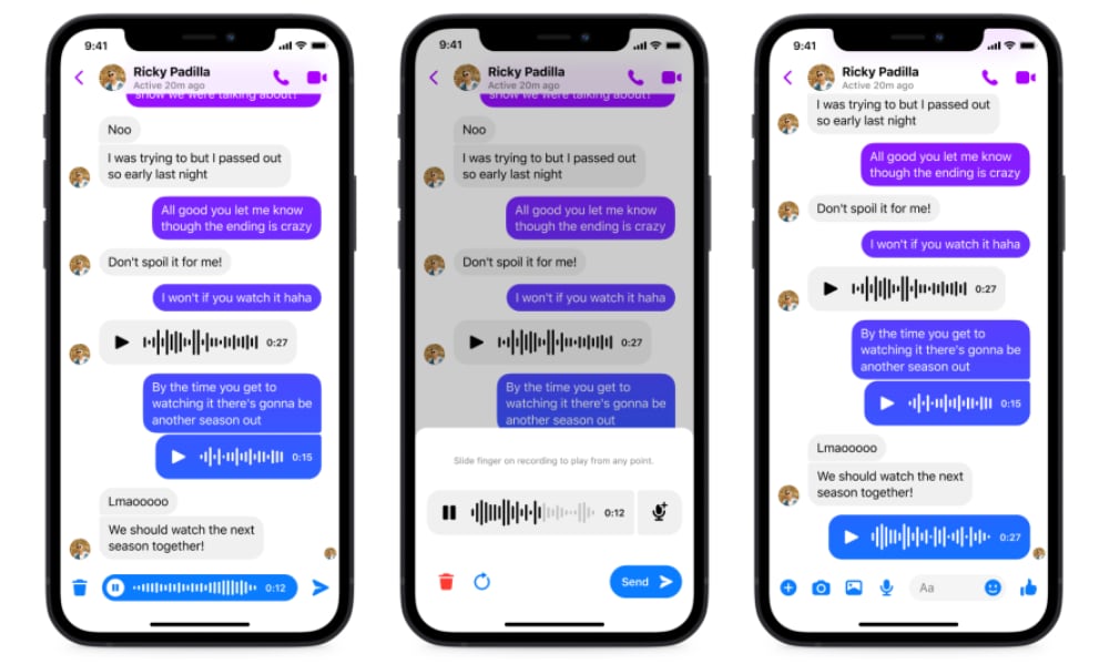 Facebook Messenger Audio Recording Controls on iPhone