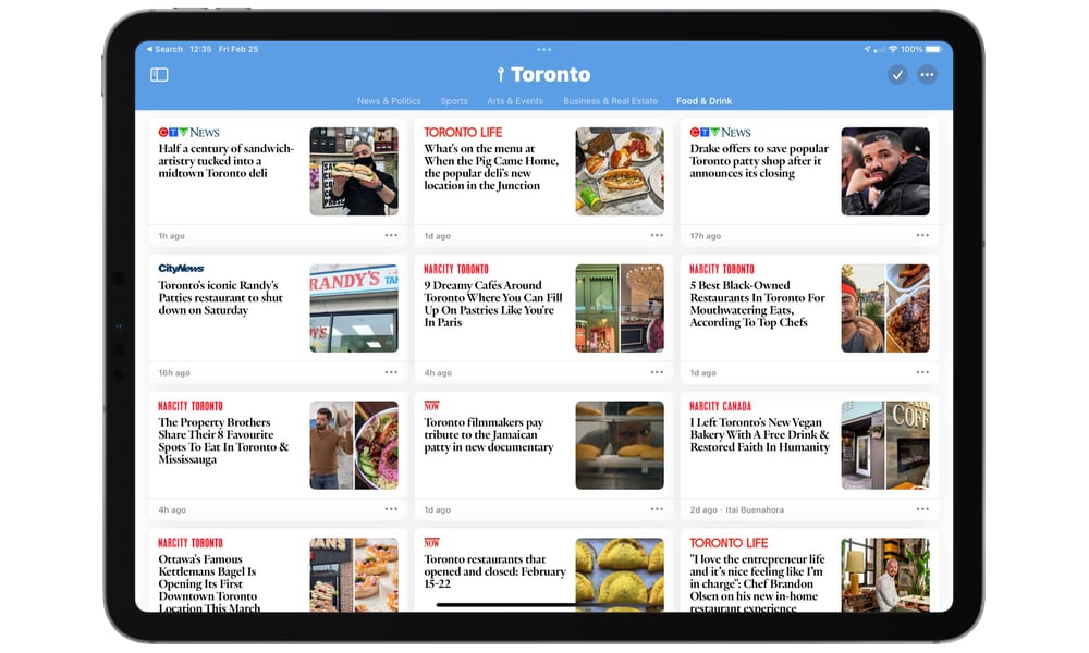 Apple News Toronto Food and Drink iPad