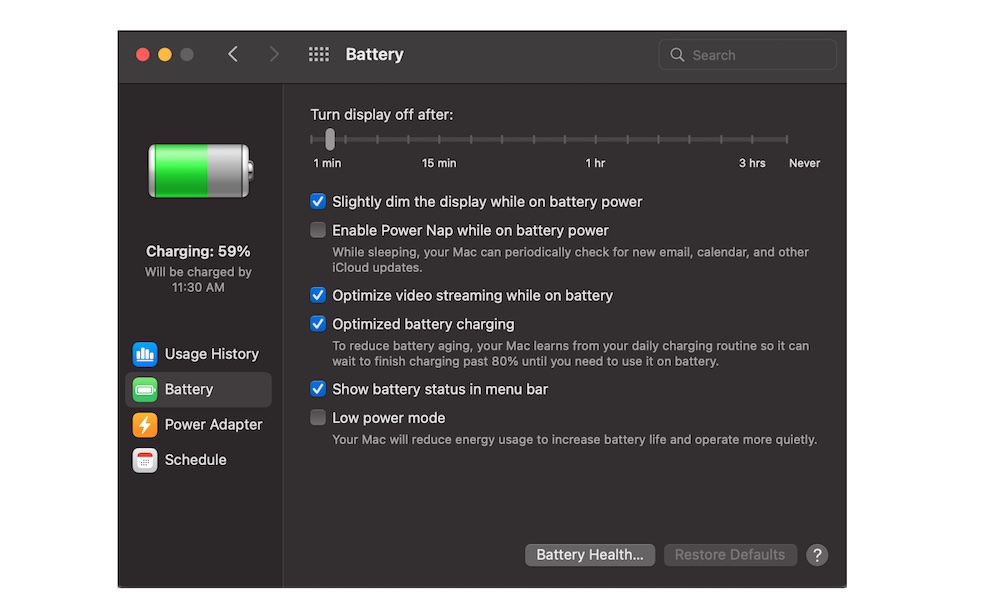 Battery Settings on Mac