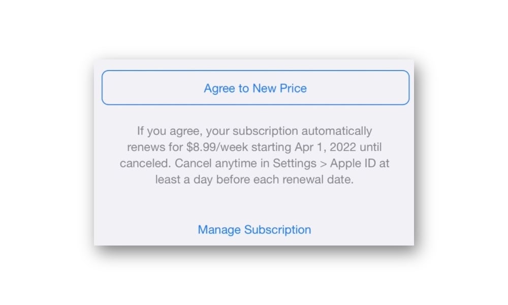 Apple IAP Agree to New Price for subscription