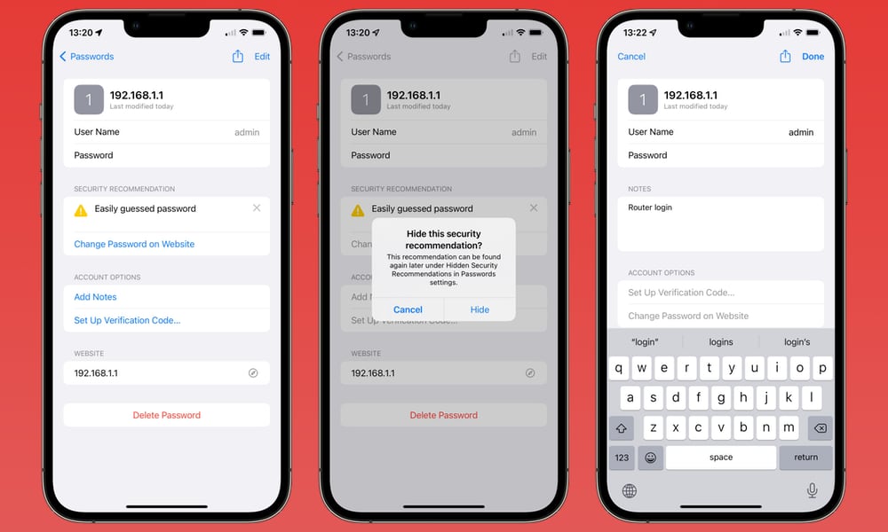 iOS 15.4 Hide Keychain Alerts and add Notes to passwords