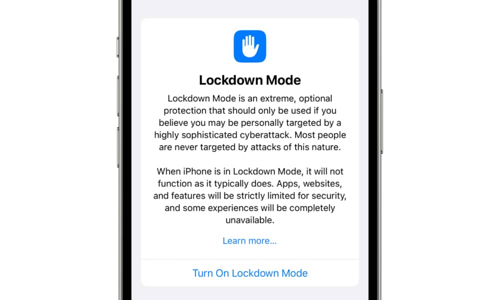 iOS 16 Lockdown Mode intro screen